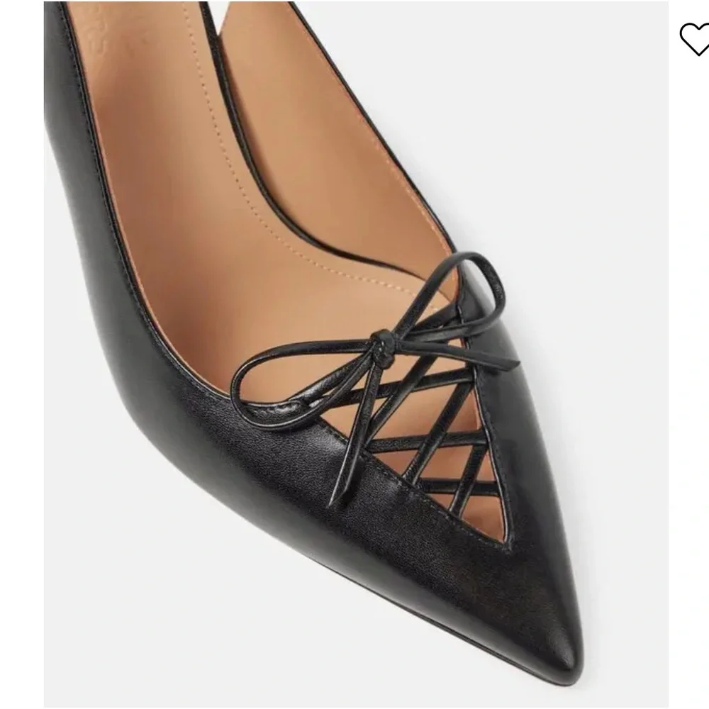 Malone Souliers Trudie Slingback Pumps Black Nappa Laced Pointed Toe EU 38 NWT